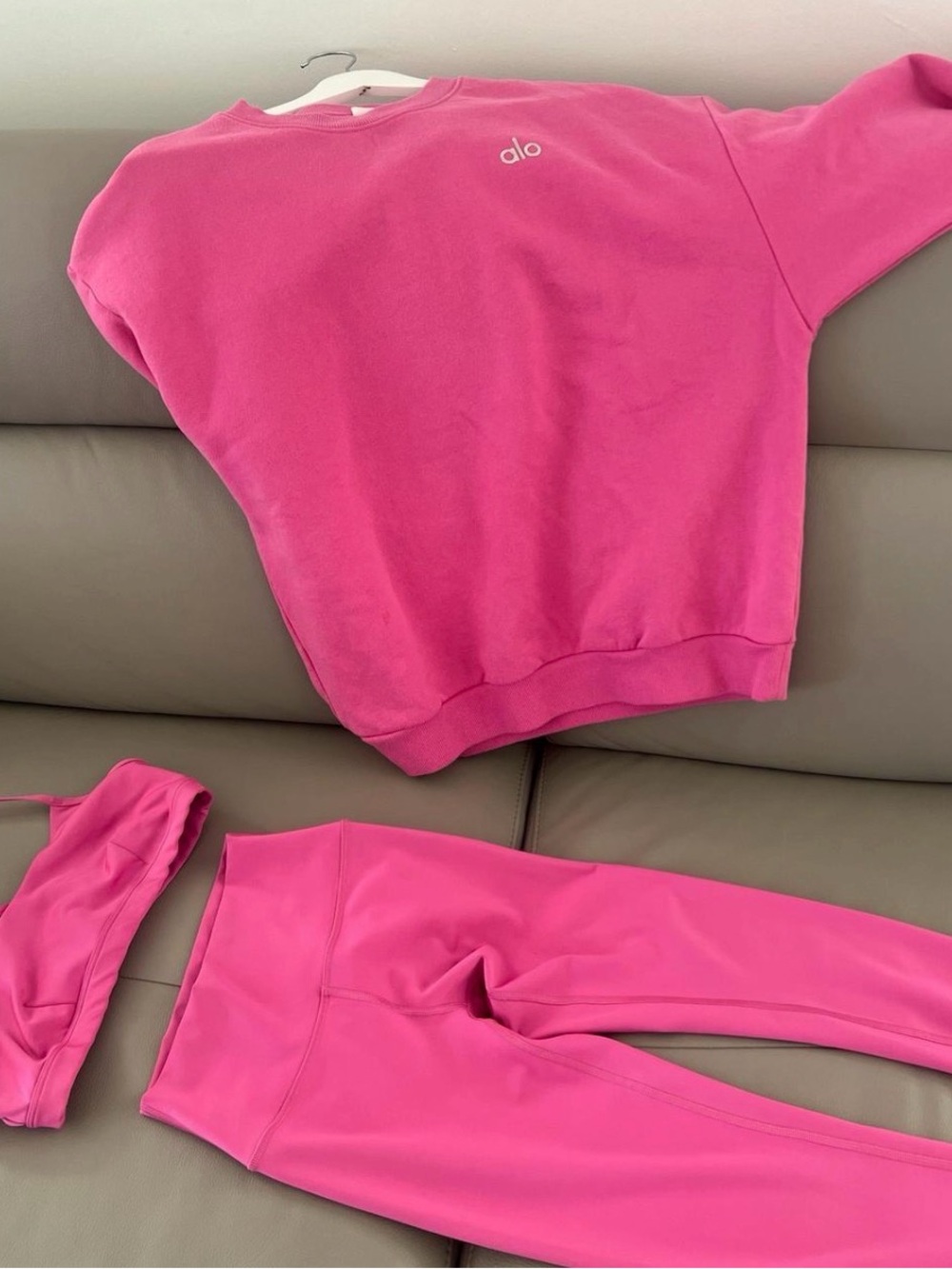 Alo Hot Pink Crewneck Sweatshirt + Matching Leggings Set